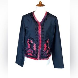 Ann Trinity black silk jacket with satouche / ribbon detail Size Medium